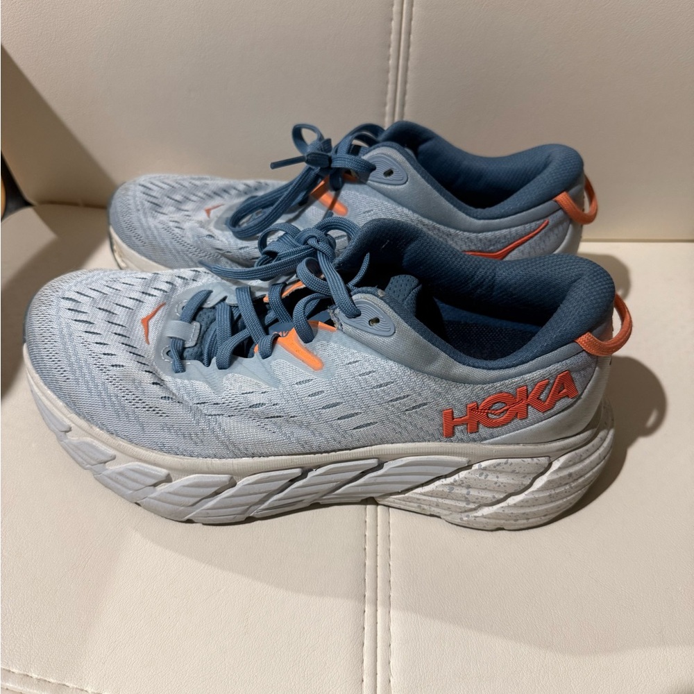 Hoka Blue and Orange Sneakers with Chunky Midsole - Picture 2 of 6